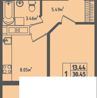 Продаётся 1-комнатная квартира, 32 м²