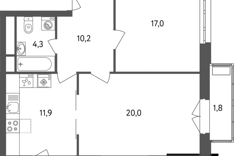 Продаётся 2-комнатная квартира, 67 м²